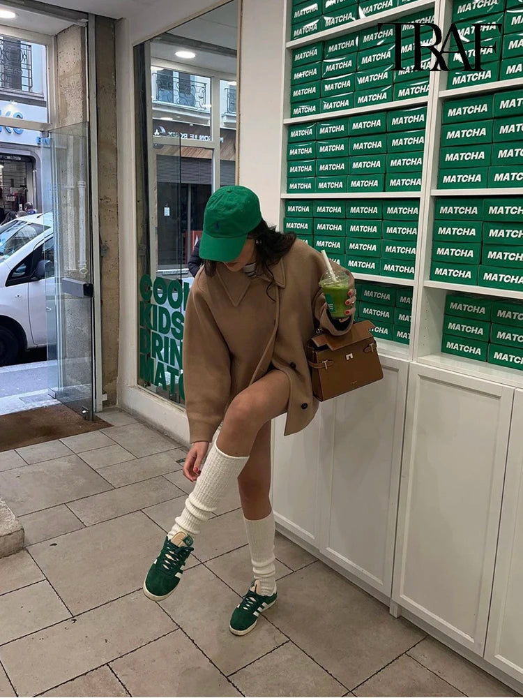 Manteau Tweed Vintage – Manches Chauve-Souris et Élégance Décontractée