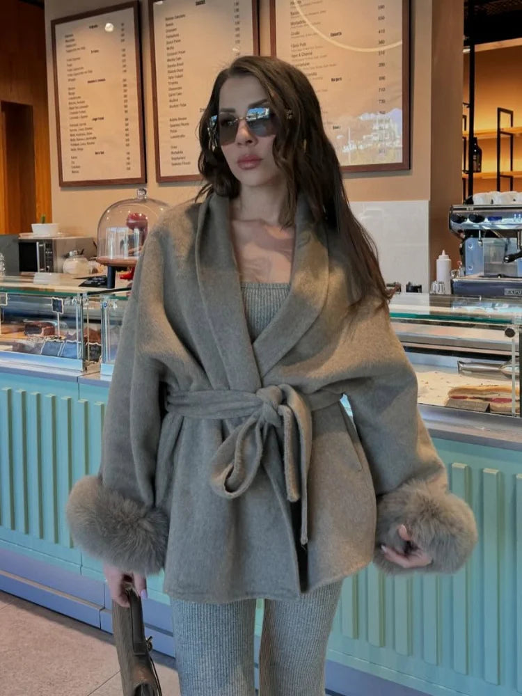 Veste Fourrure Col Écharpe Élégance