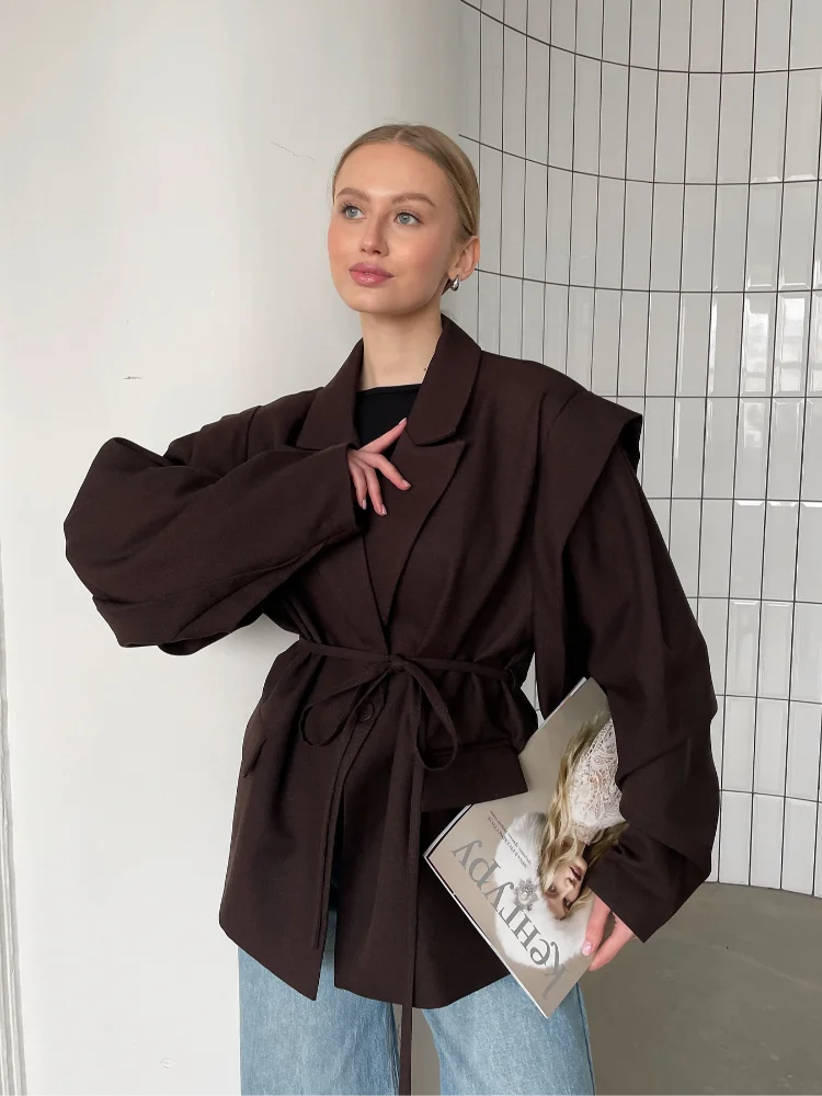 Blazer Court à Laçage Taille Cintrée - Élégance Urbaine