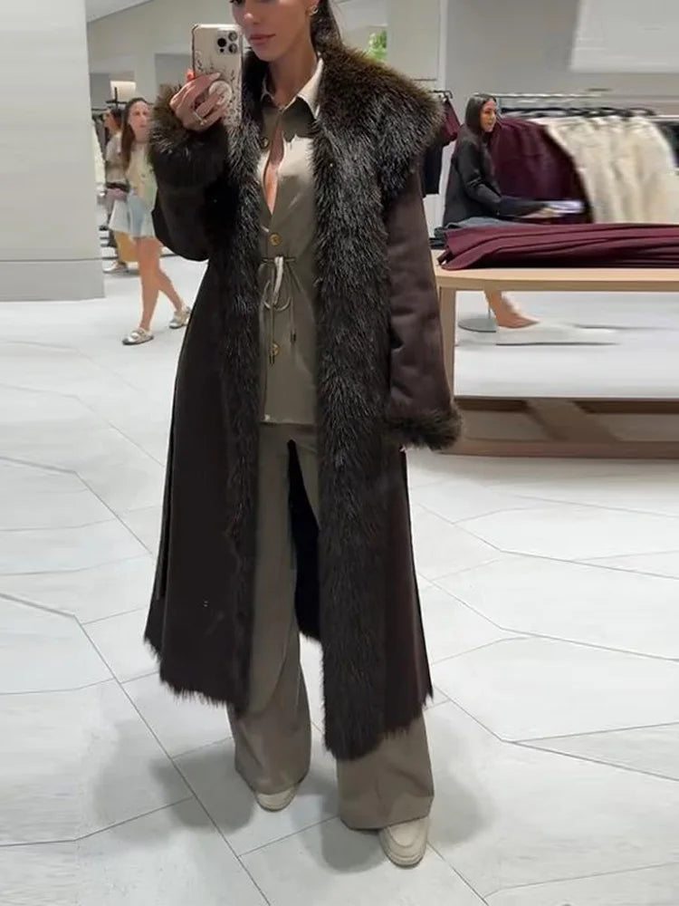 Manteau Long Fourrure avec Laçage - Chaleur Luxueuse