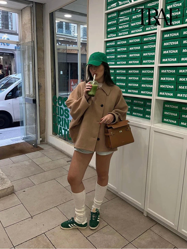 Manteau Tweed Vintage – Manches Chauve-Souris et Élégance Décontractée