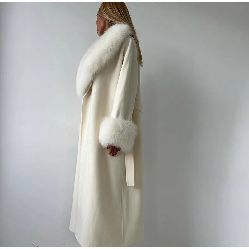 Manteau Long en Laine Patchwork Fourrure - Élégance Hivernale