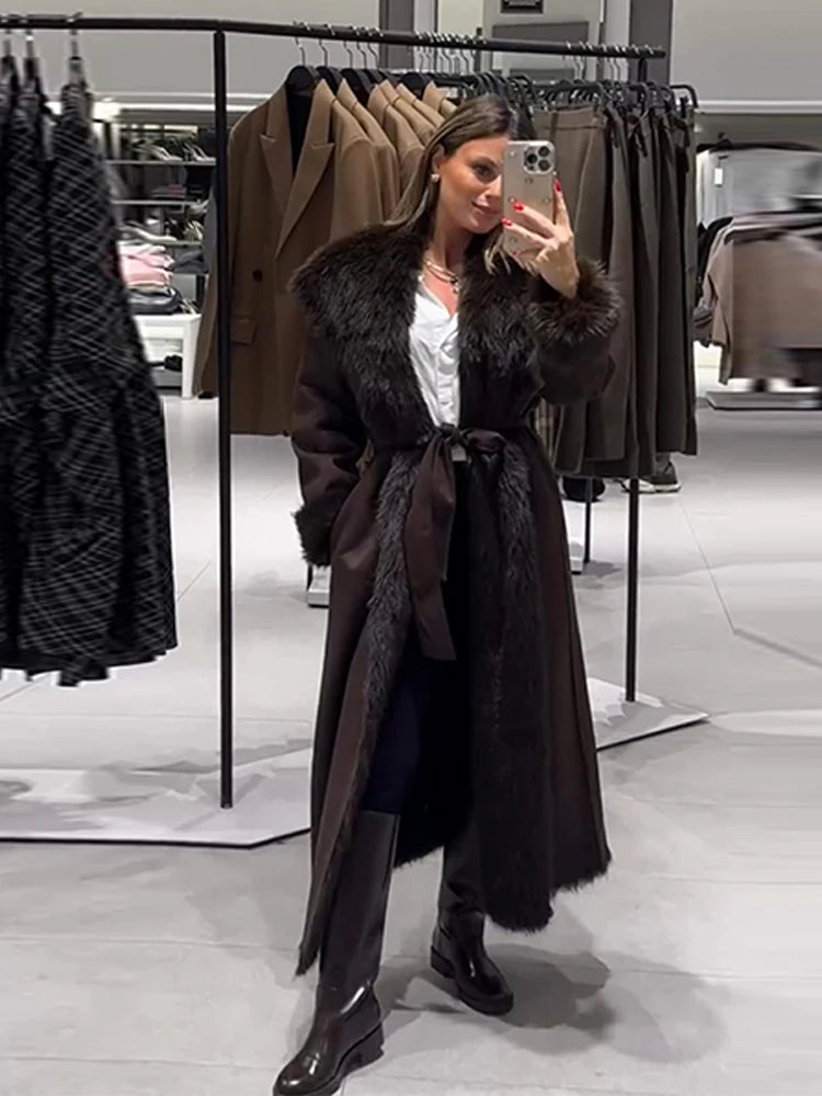 Manteau Long Fourrure avec Laçage - Chaleur Luxueuse