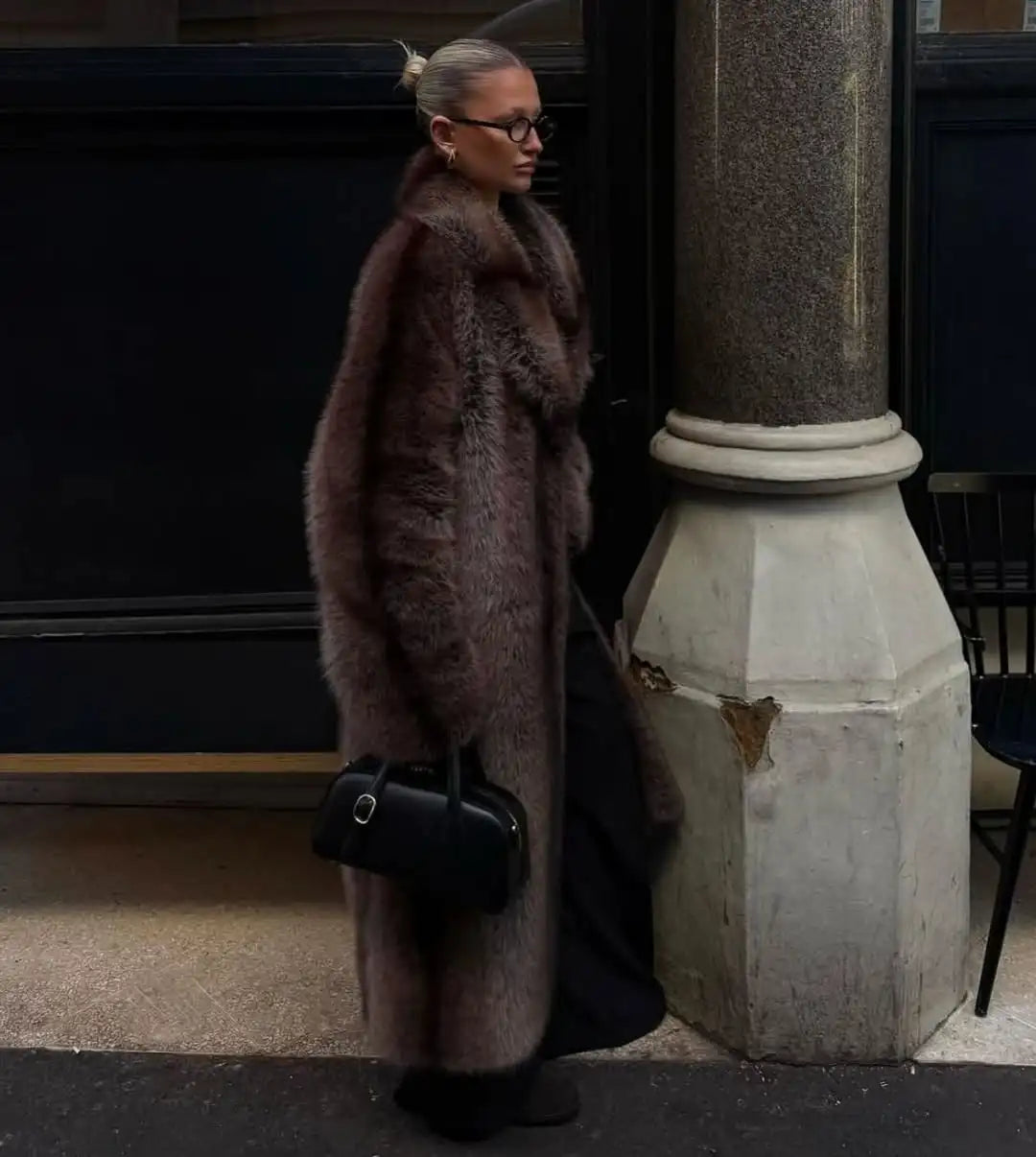 Manteau Long Fourrure Élégance Hiver