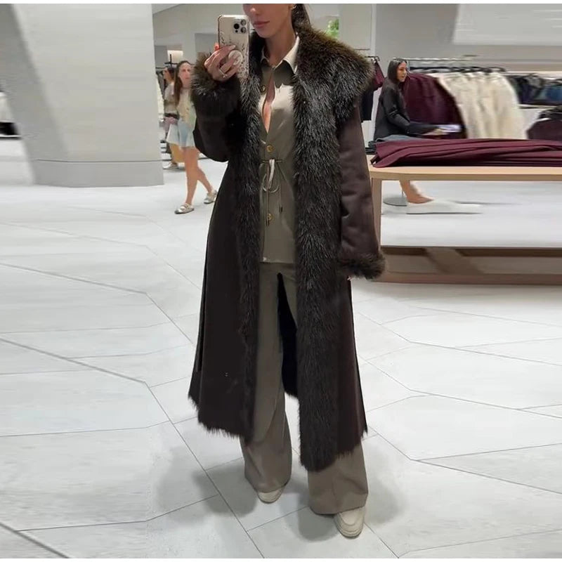 Manteau Long Fourrure avec Laçage - Chaleur Luxueuse