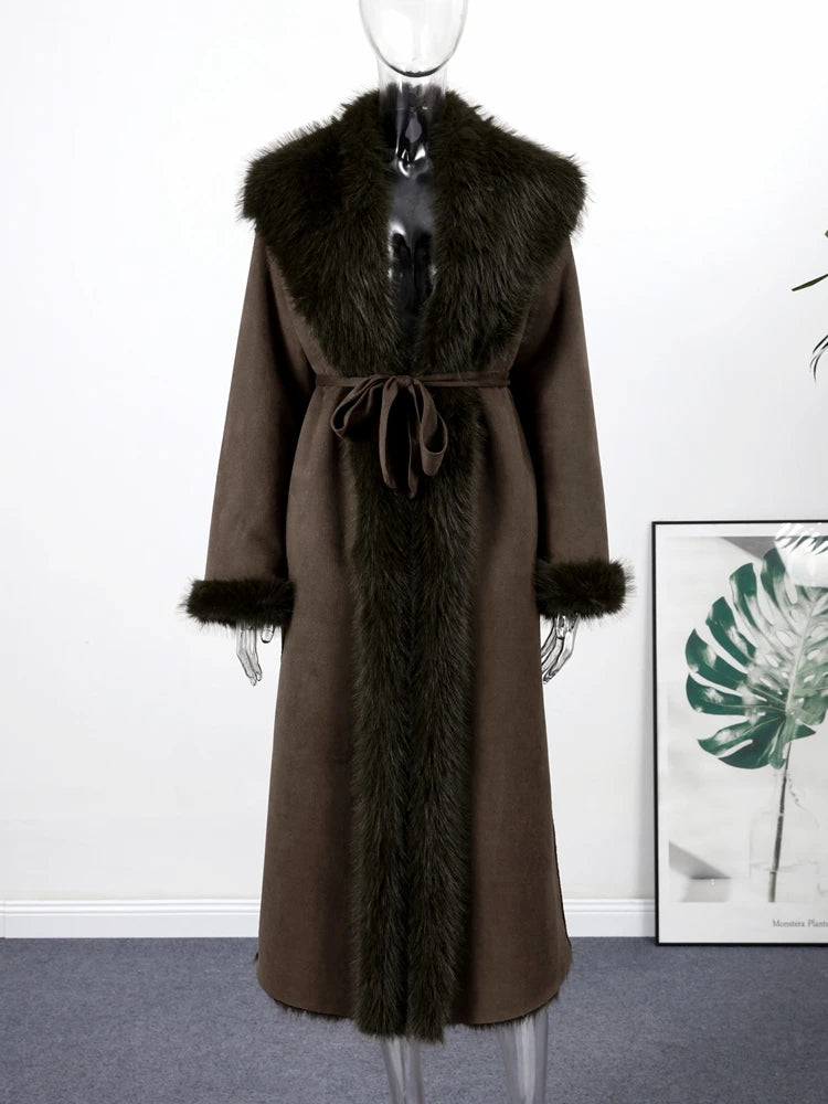 Manteau Long Fourrure avec Laçage - Chaleur Luxueuse