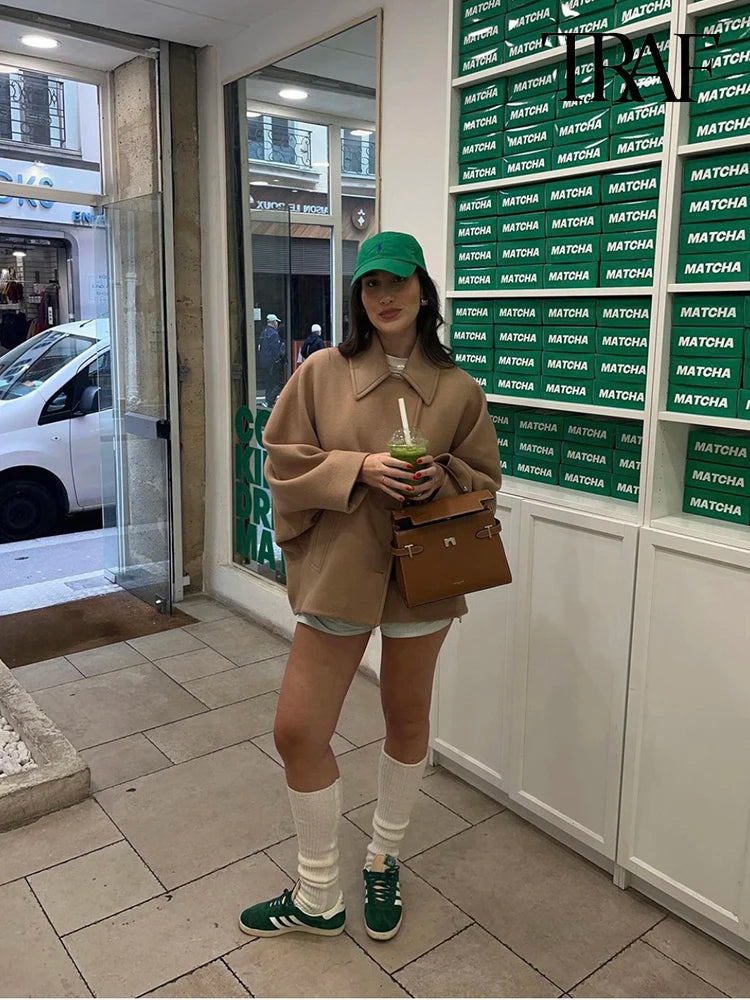 Manteau Tweed Vintage – Manches Chauve-Souris et Élégance Décontractée