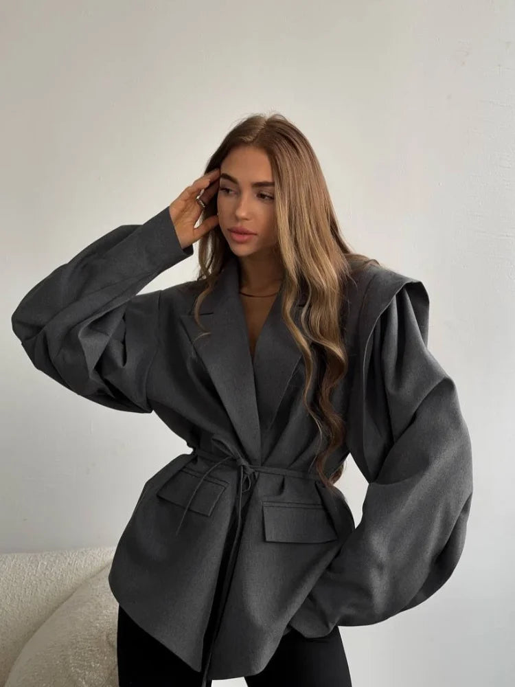 Blazer Court à Laçage Taille Cintrée - Élégance Urbaine