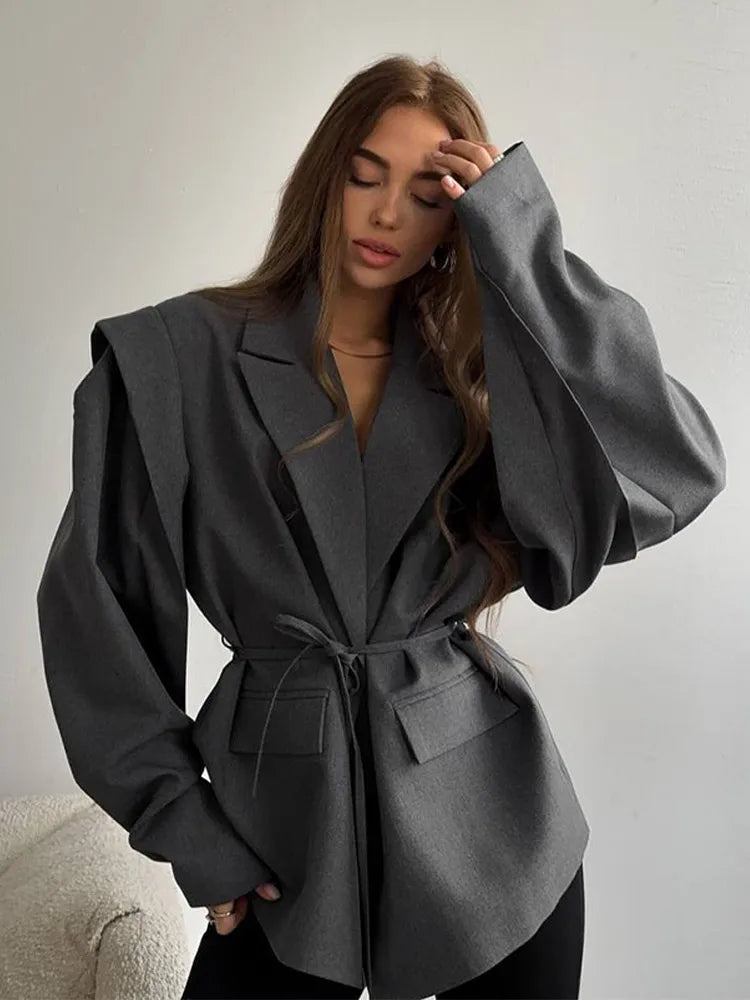 Blazer Court à Laçage Taille Cintrée - Élégance Urbaine