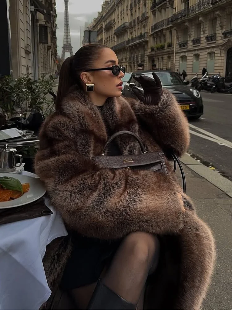 Manteau Long Fourrure Élégance Hiver