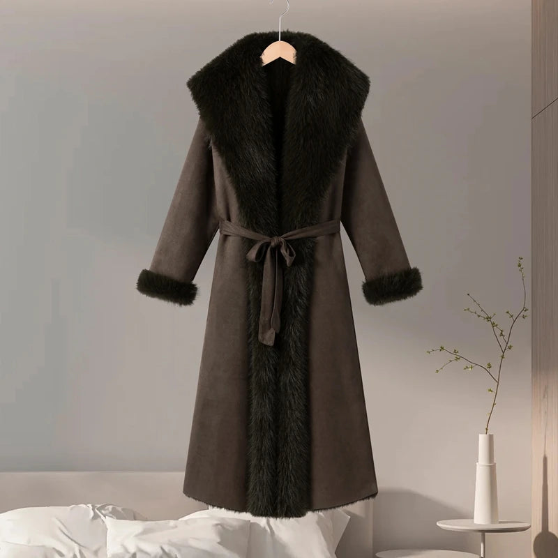 Manteau Long Fourrure avec Laçage - Chaleur Luxueuse