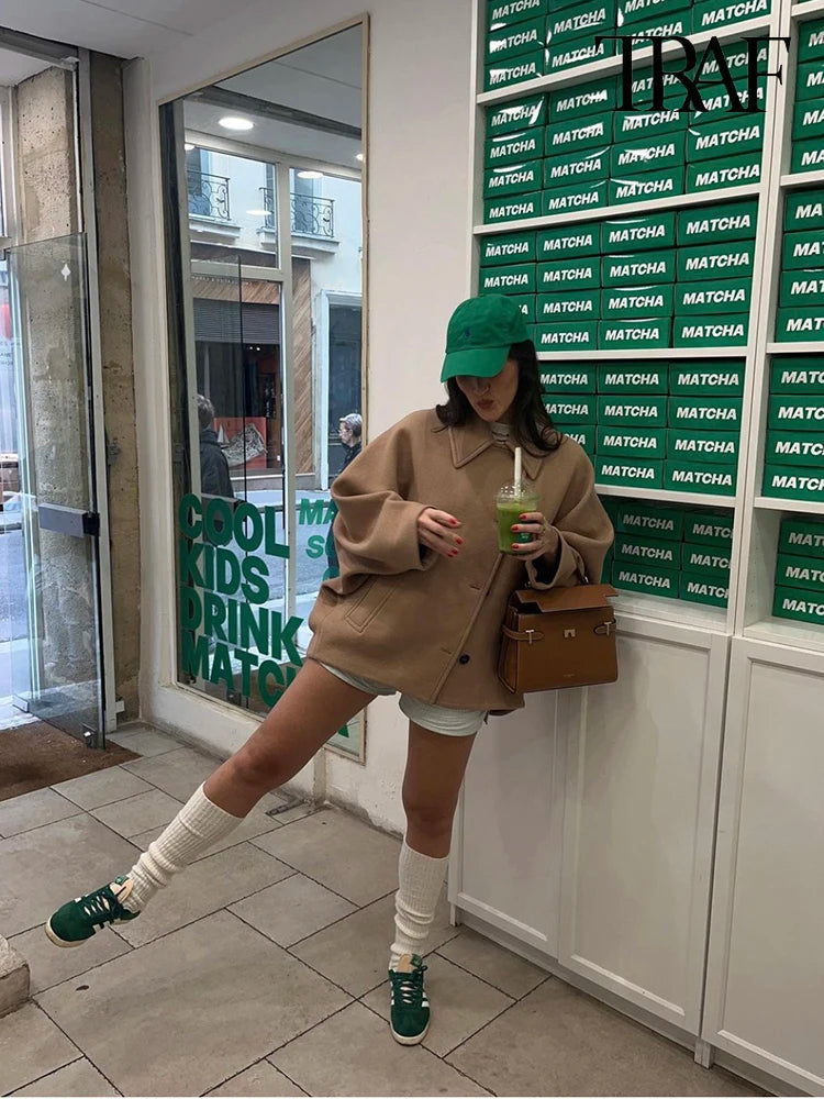 Manteau Tweed Vintage – Manches Chauve-Souris et Élégance Décontractée