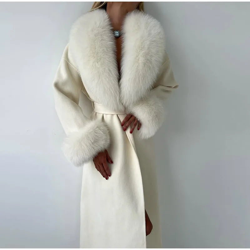 Manteau Long en Laine Patchwork Fourrure - Élégance Hivernale