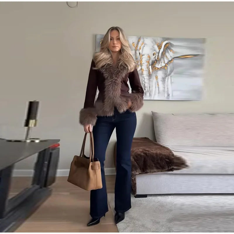 Veste Patchwork Fourrure Chic Hiver