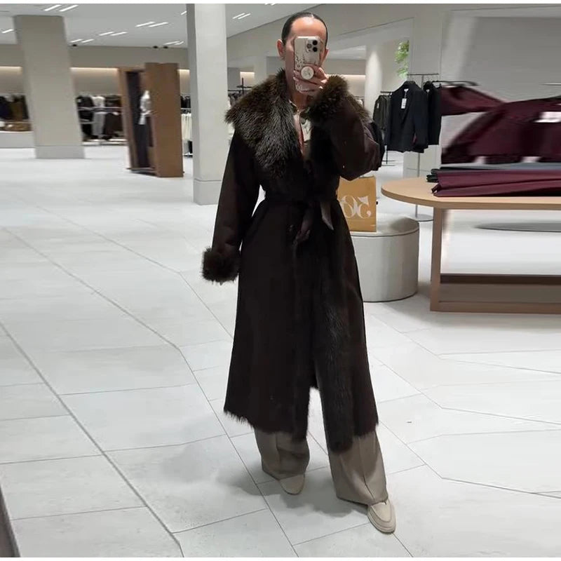 Manteau Long Fourrure avec Laçage - Chaleur Luxueuse