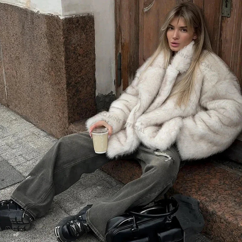 Manteau Fourrure Dégradé Luxe Hiver