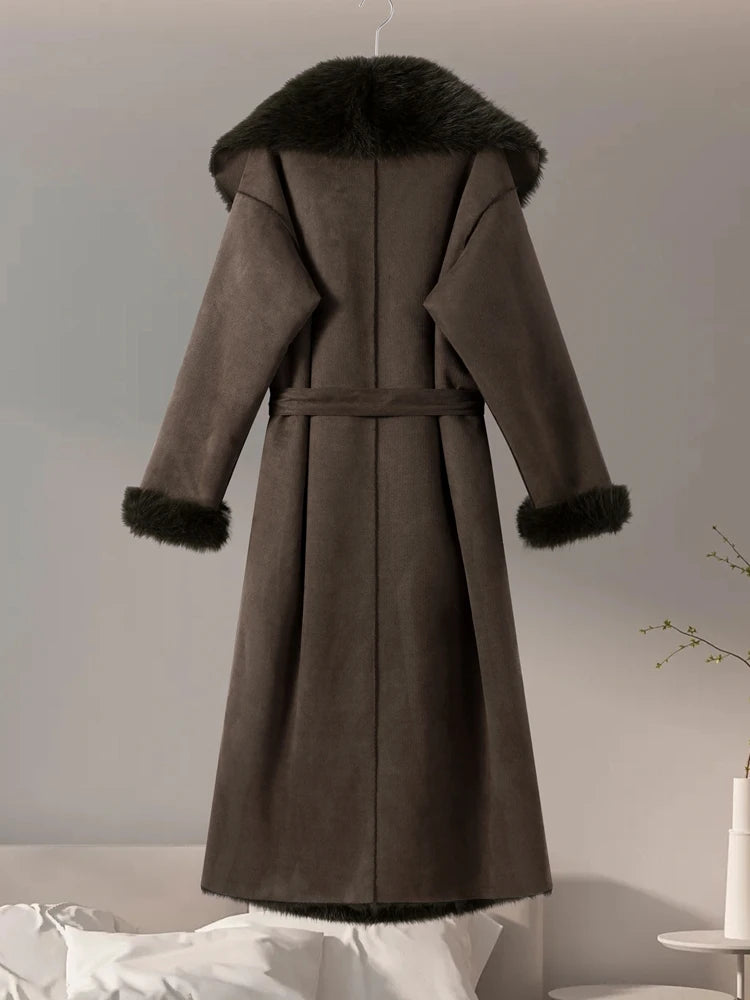 Manteau Long Fourrure avec Laçage - Chaleur Luxueuse