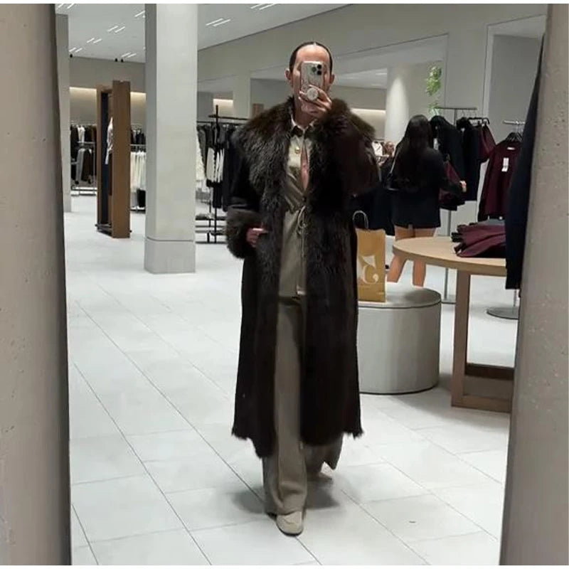 Manteau Long Fourrure avec Laçage - Chaleur Luxueuse