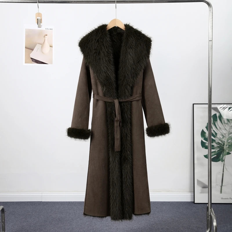 Manteau Long Fourrure avec Laçage - Chaleur Luxueuse