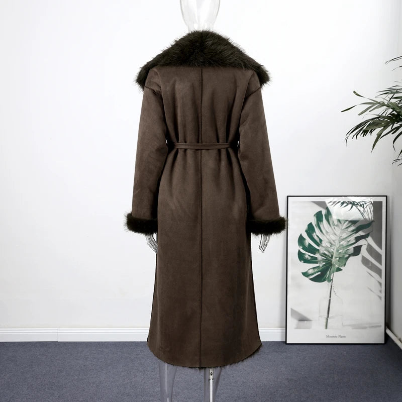 Manteau Long Fourrure avec Laçage - Chaleur Luxueuse
