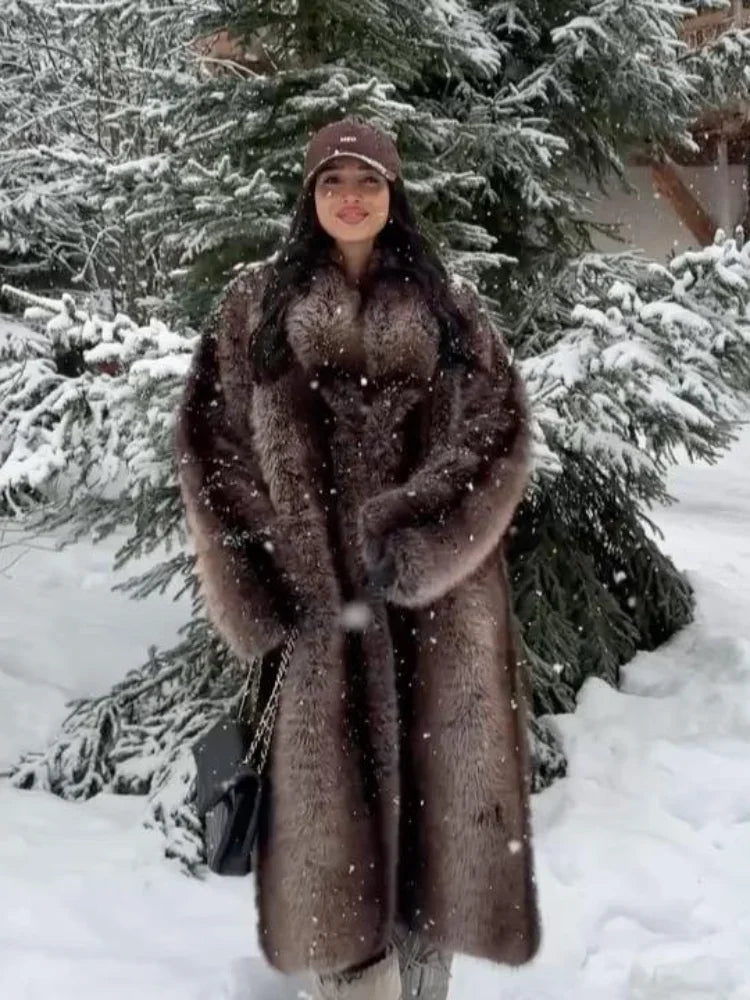 Manteau Long Fourrure Élégance Hiver