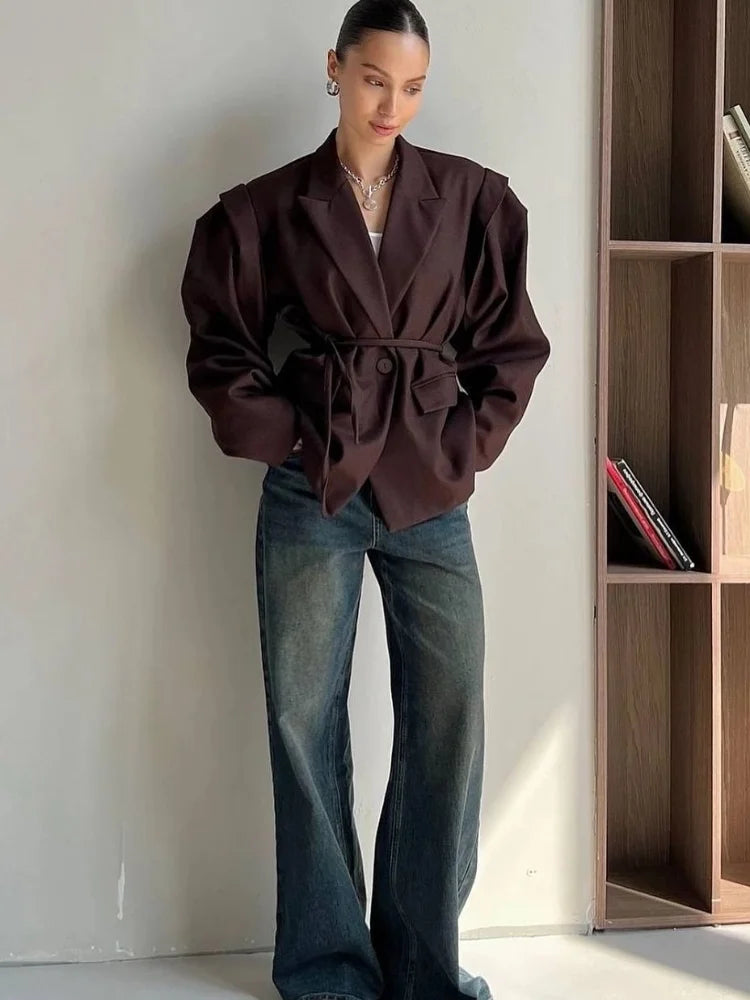 Blazer Court à Laçage Taille Cintrée - Élégance Urbaine